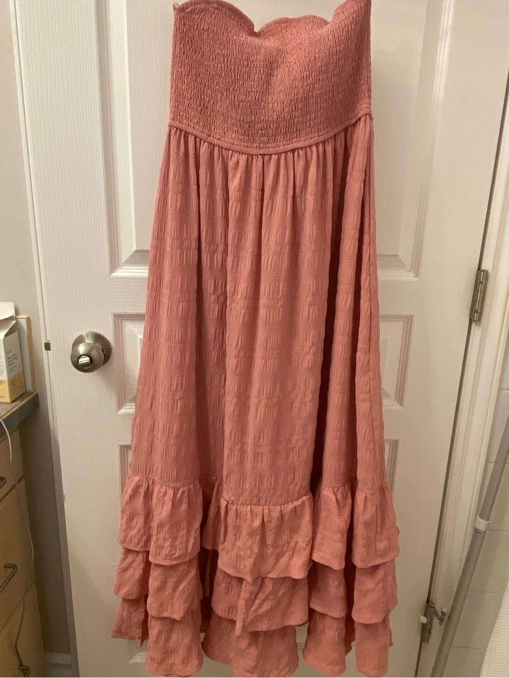 Strapless Ruffled Maxi Skirt Dress - Dusty Rose
